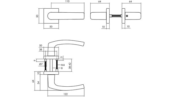 Intersteel Deurkruk Denham met rozet verdekt 50x50x10mm met nokken zwart