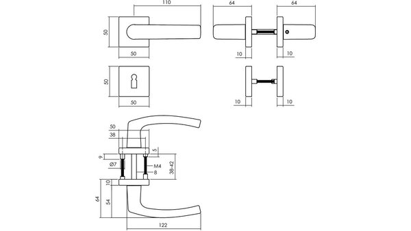 Intersteel Deurkruk Denham met rozet verdekt 50x50x10mm met nokken zwart
