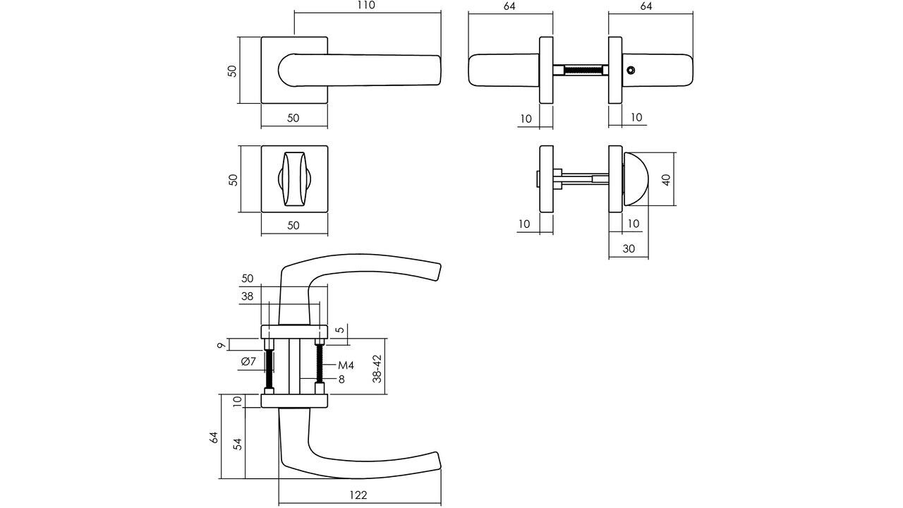Intersteel Deurkruk Denham met rozet verdekt 50x50x10mm met nokken zwart