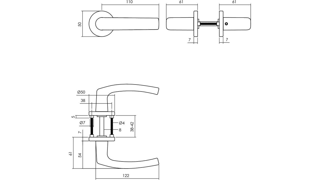 Intersteel Deurkruk Denham met rozet verdekt ø50x7mm met nokken zwart