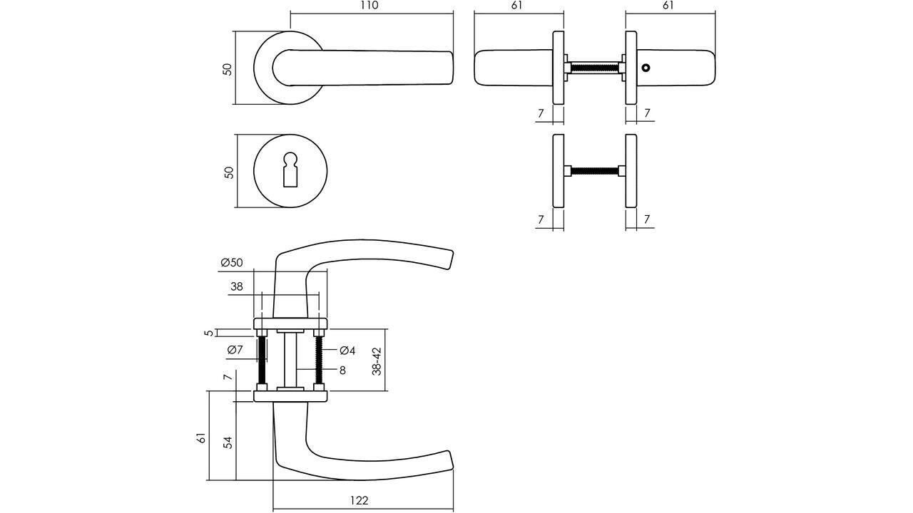 Intersteel Deurkruk Denham met rozet verdekt ø50x7mm met nokken zwart