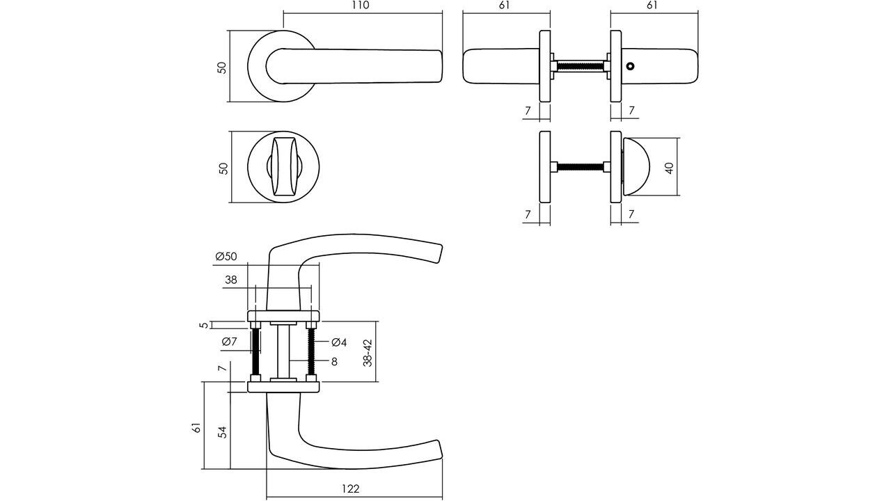 Intersteel Deurkruk Denham met rozet verdekt ø50x7mm met nokken zwart