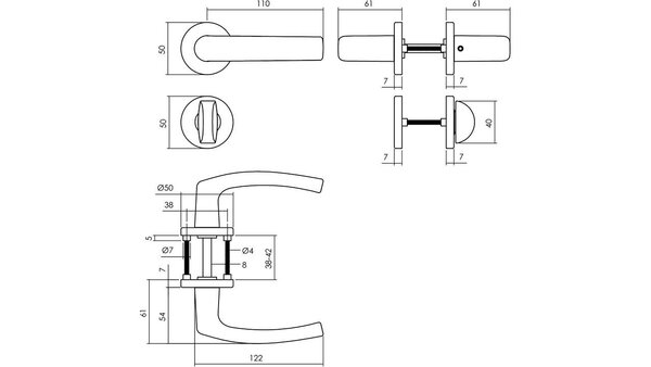 Intersteel Deurkruk Denham met rozet verdekt ø50x7mm met nokken zwart
