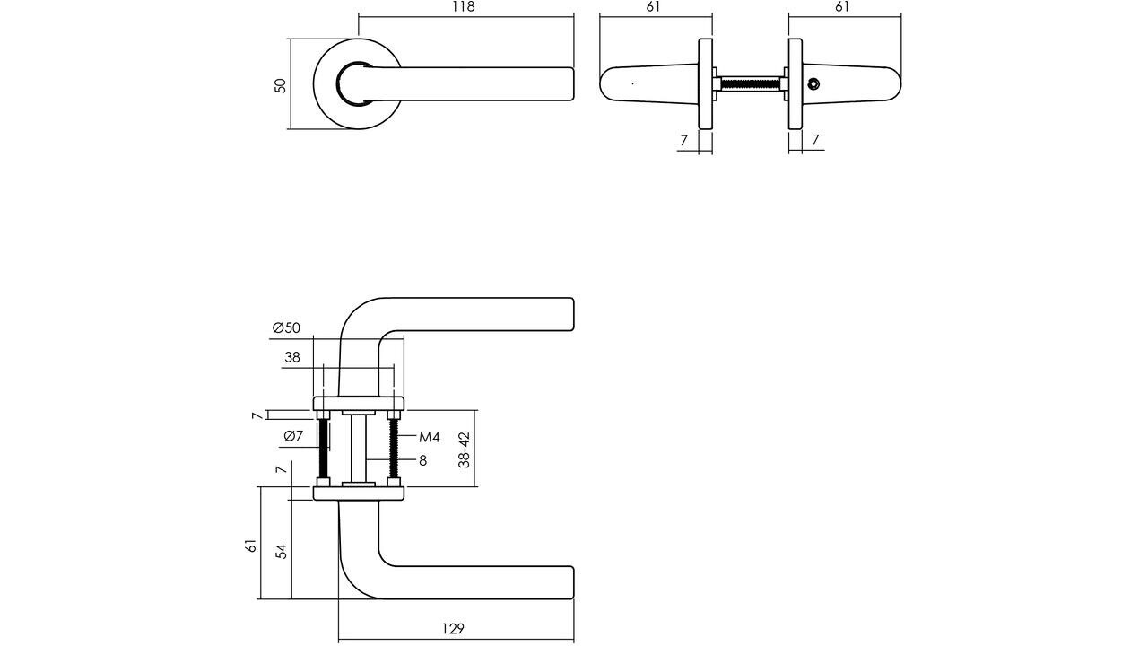 Intersteel Deurkruk Derby met rozet verdekt ø50x7mm met nokken zwart