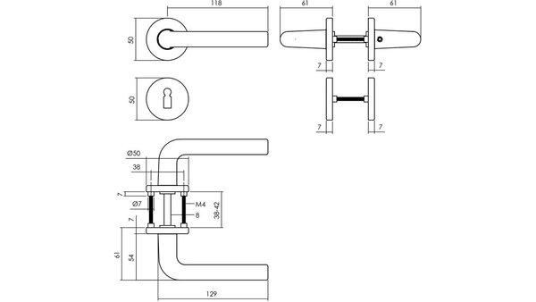 Intersteel Deurkruk Derby met rozet verdekt ø50x7mm met nokken zwart