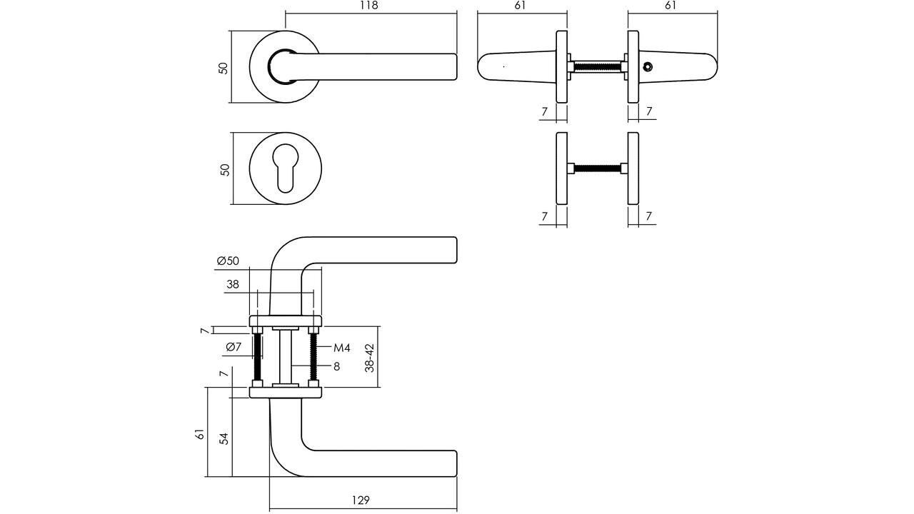 Intersteel Deurkruk Derby met rozet verdekt ø50x7mm met nokken zwart