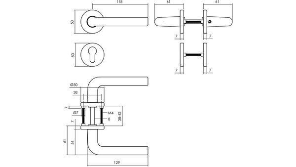 Intersteel Deurkruk Derby met rozet verdekt ø50x7mm met nokken zwart