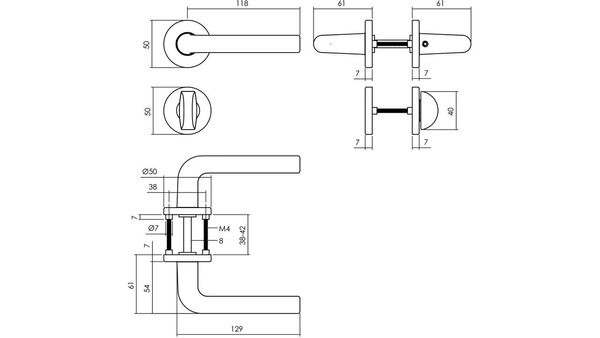 Intersteel Deurkruk Derby met rozet verdekt ø50x7mm met nokken zwart