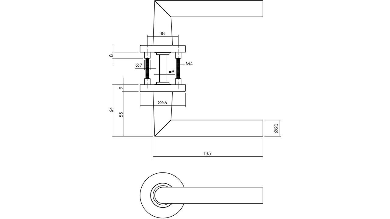 Intersteel Deurkruk Jura op rozet verdekt ø55x8mm met nokken zwart