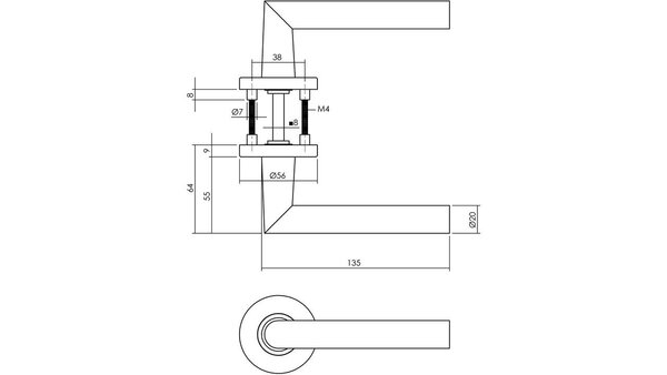 Intersteel Deurkruk Jura op rozet verdekt ø55x8mm met nokken zwart