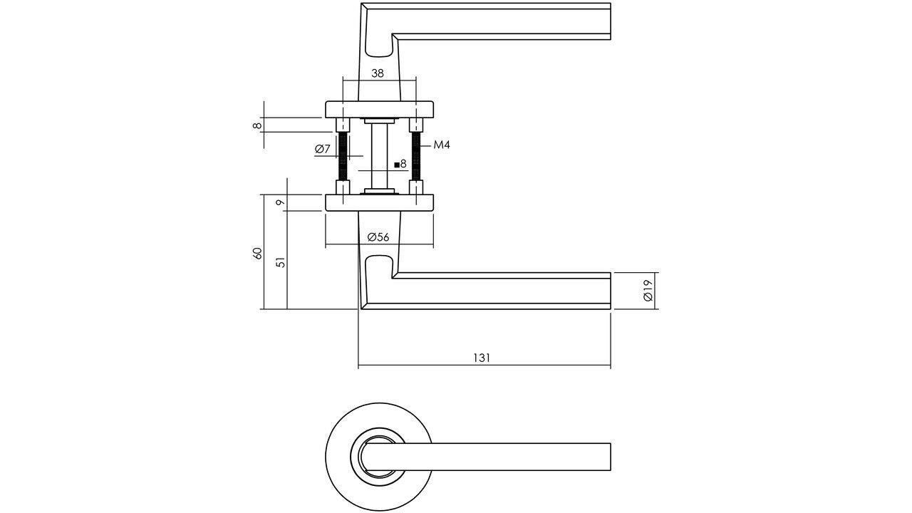 Intersteel Deurkruk Vlak/90° op rozet verdekt ø55x8mm met nokken zwart
