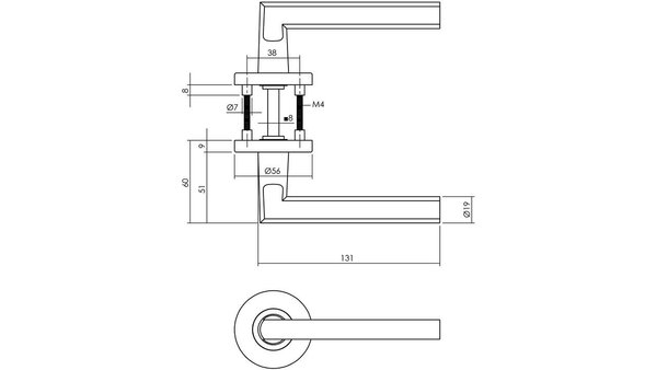 Intersteel Deurkruk Vlak/90° op rozet verdekt ø55x8mm met nokken zwart
