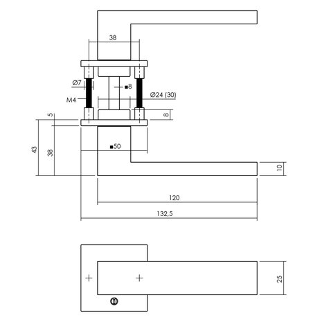 Intersteel Deurkruk Amsterdam met rozet verdekt 50x50x5mm met nokken structuur zwart