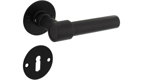 Intersteel Deurkruk L/L recht met rozet Ø51x2mm structuur zwart Intersteel Deurkruk L/L recht met rozet Ø51x2mm structuur zwart