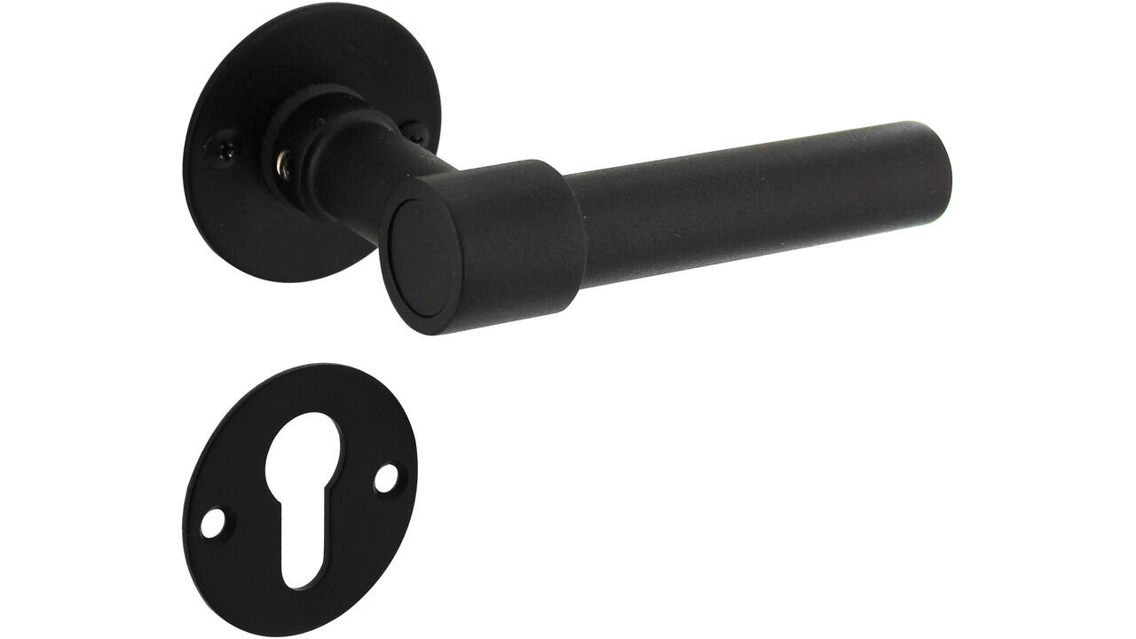 Intersteel Deurkruk L/L recht met rozet Ø51x2mm structuur zwart Intersteel Deurkruk L/L recht met rozet Ø51x2mm structuur zwart