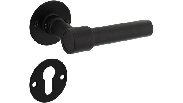 Intersteel Deurkruk L/L recht met rozet Ø51x2mm structuur zwart Intersteel Deurkruk L/L recht met rozet Ø51x2mm structuur zwart