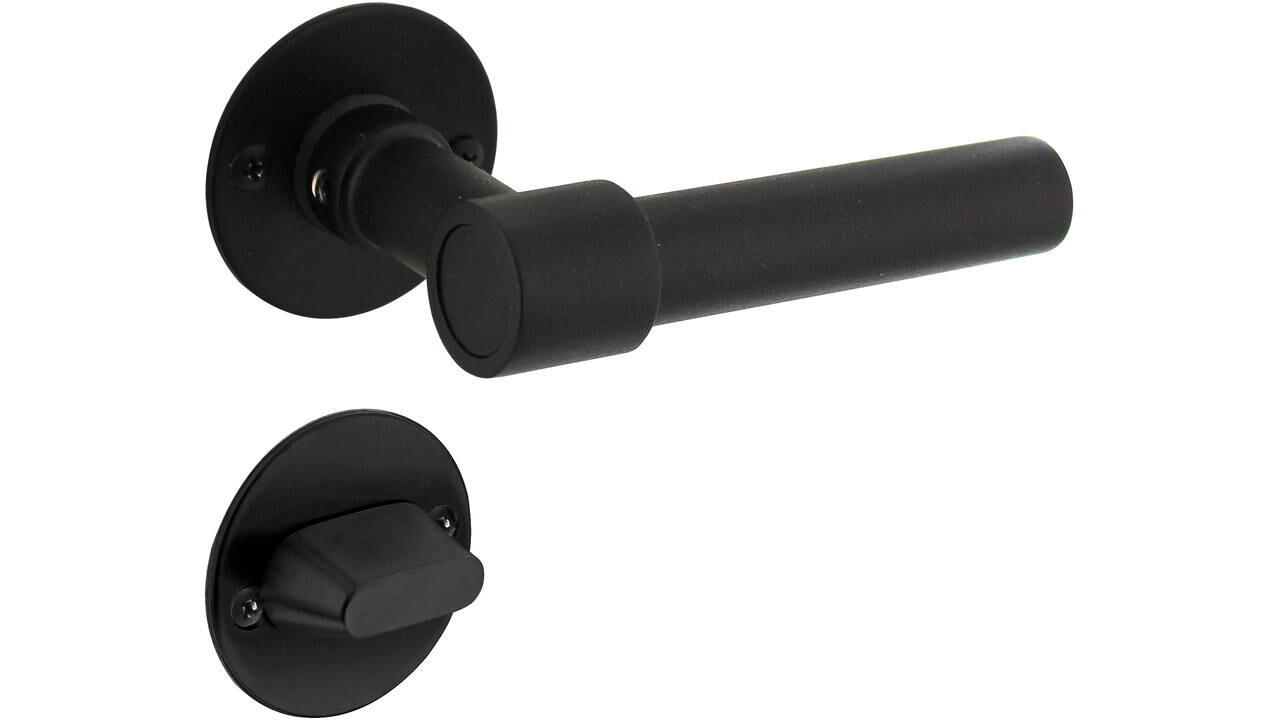 Intersteel Deurkruk L/L recht met rozet Ø51x2mm structuur zwart Intersteel Deurkruk L/L recht met rozet Ø51x2mm structuur zwart