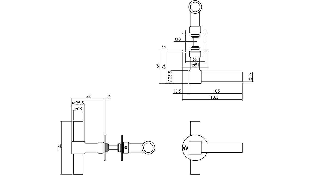 Intersteel Deurkruk L/T recht met rozet Ø51x2mm structuur zwart