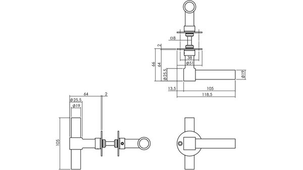 Intersteel Deurkruk L/T recht met rozet Ø51x2mm structuur zwart