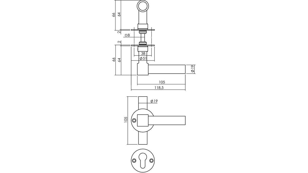 Intersteel Deurkruk L/T recht met rozet Ø51x2mm structuur zwart