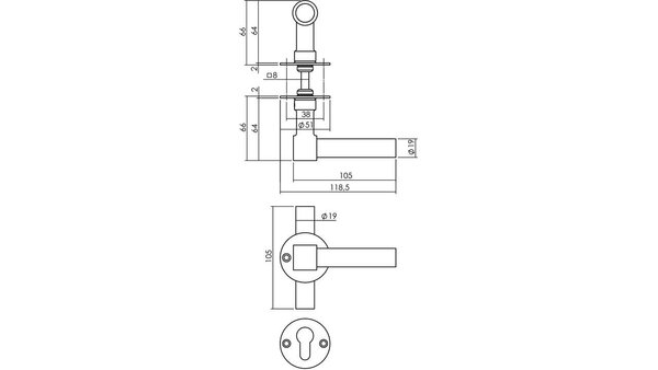 Intersteel Deurkruk L/T recht met rozet Ø51x2mm structuur zwart