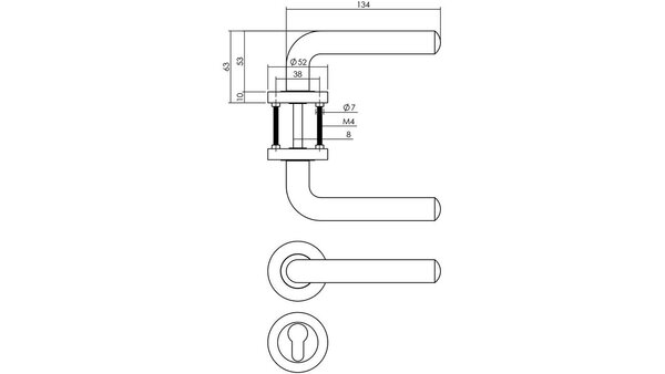 Intersteel Deurkruk Agatha op rozet verdekt ø52x10mm met nokken zwart