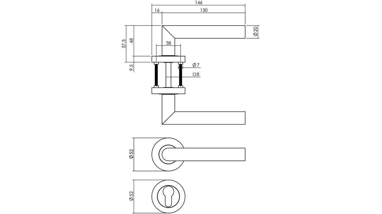 Intersteel Deurkruk Bastian op rozet verdekt ø52x10mm met nokken zwart