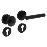 Intersteel Knop/kruk garnituur rechts Bastian op rozet verdekt ø52x10mm met nokken en cilinderrozetten zwart