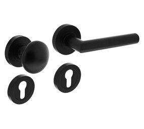 Intersteel Knop/kruk garnituur rechts Bastian op rozet verdekt ø52x10mm met nokken en cilinderrozetten zwart