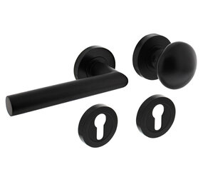 Intersteel Knop/kruk garnituur links Bastian op rozet verdekt ø52x10mm met nokken en cilinderrozetten zwart