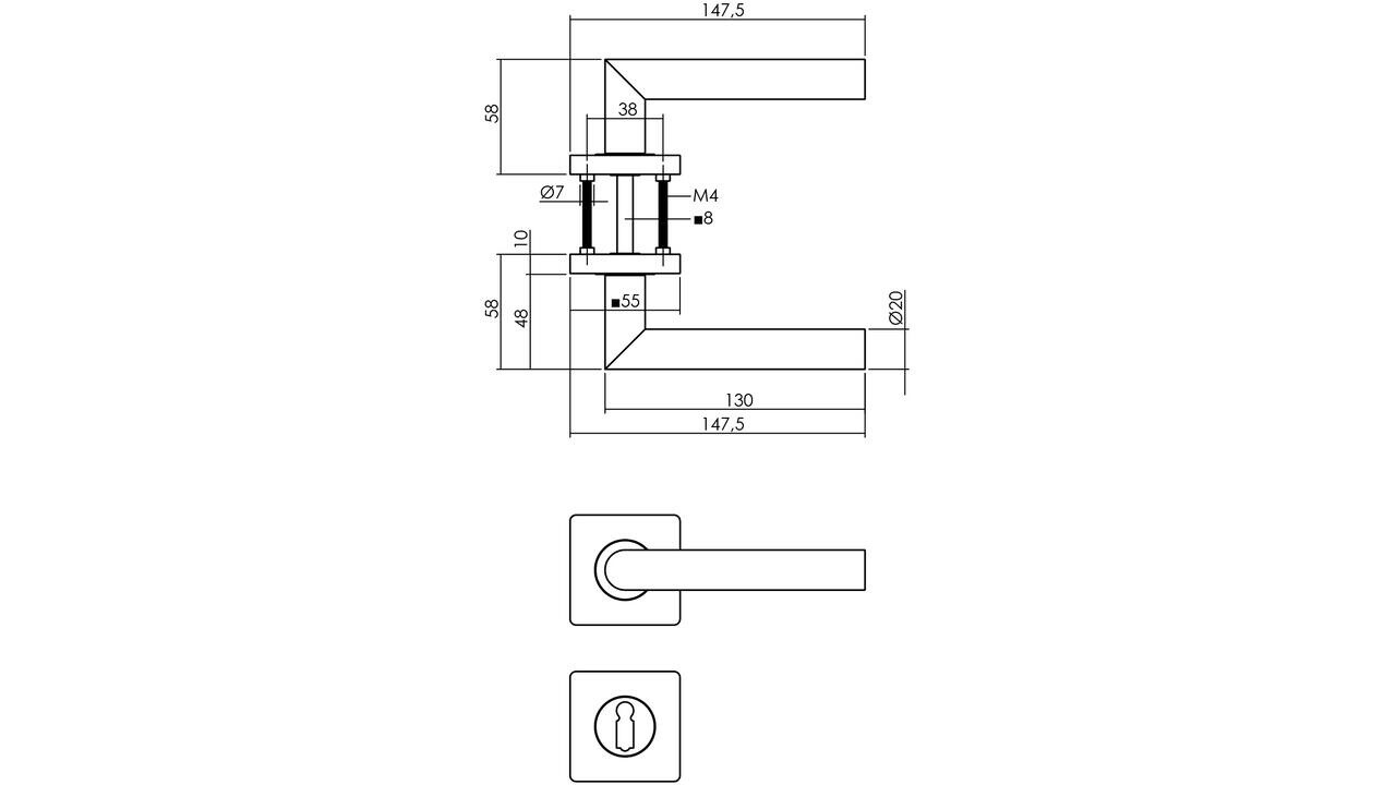 Intersteel Deurkruk Bastian op rozet 55x55x10mm met nokken zwart