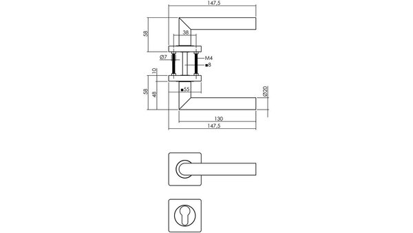 Intersteel Deurkruk Bastian op rozet 55x55x10mm met nokken zwart