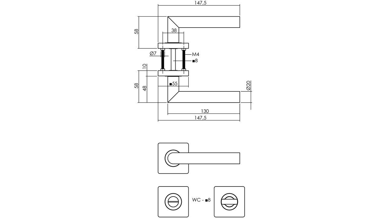 Intersteel Deurkruk Bastian op rozet 55x55x10mm met nokken zwart