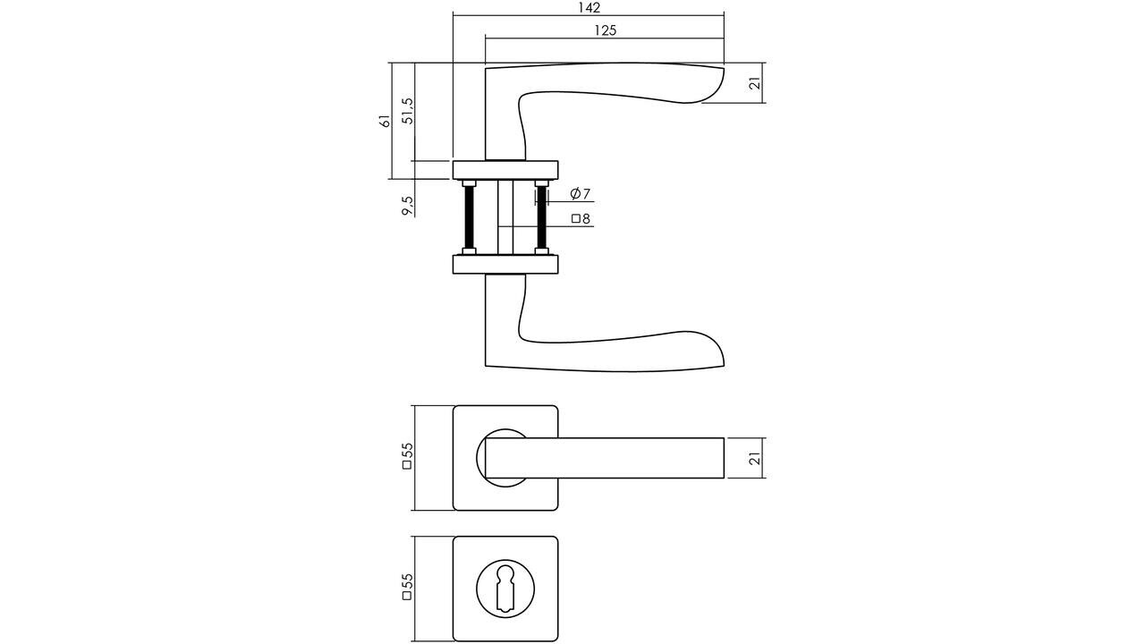 Intersteel Deurkruk Minos op rozet verdekt 55x55x10mm met nokken zwart
