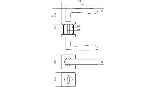 Intersteel Deurkruk Minos op rozet verdekt 55x55x10mm met nokken zwart
