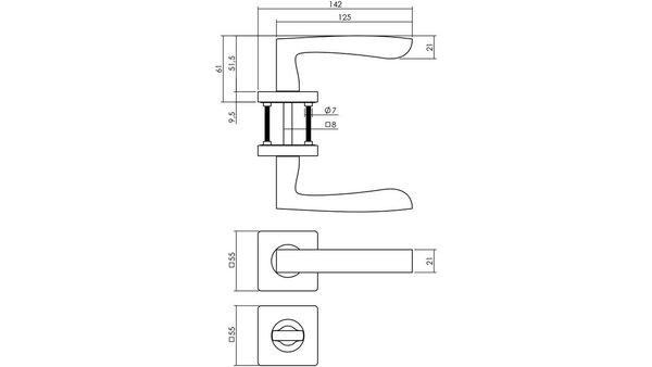 Intersteel Deurkruk Minos op rozet verdekt 55x55x10mm met nokken zwart