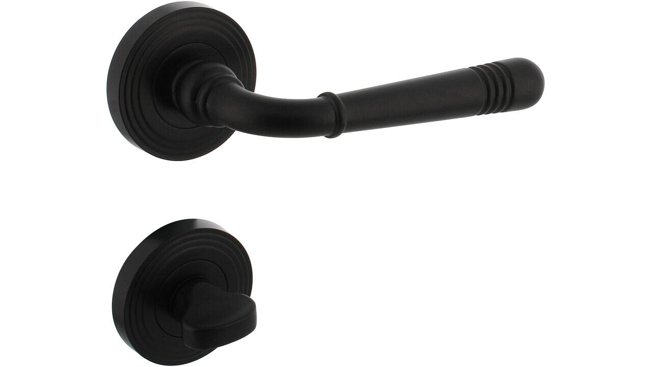 Intersteel Deurkruk Helena op rozet verdekt met rillen ø55x10mm met nokken zwart