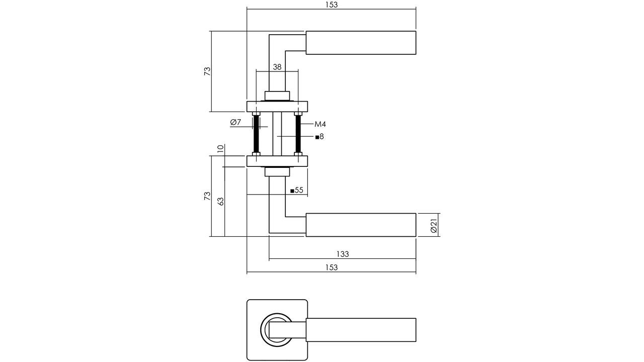 Intersteel Deurkruk Baustil op rozet verdekt 55x55x10mm met nokken zwart