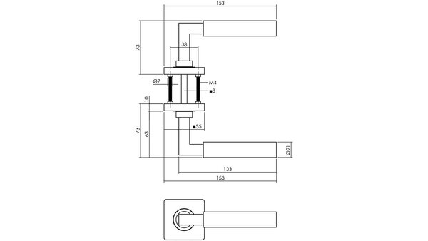 Intersteel Deurkruk Baustil op rozet verdekt 55x55x10mm met nokken zwart