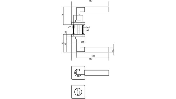 Intersteel Deurkruk Baustil op rozet verdekt 55x55x10mm met nokken zwart