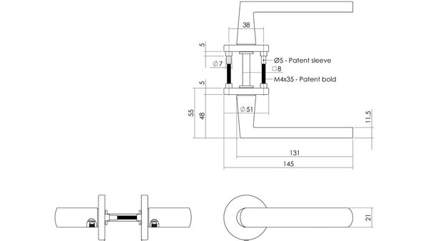 Intersteel Deurkruk Sora met rozet verdekt ø51x5mm met nokken grijs