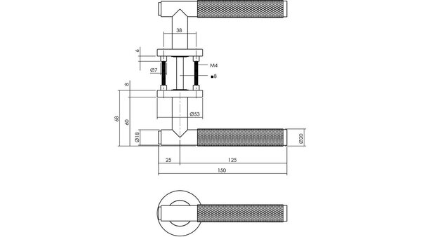 Intersteel Deurkruk Rombo op rozet verdekt ø53x8mm met nokken antraciet grijs Intersteel Deurkruk Rombo op rozet verdekt ø53x8mm met nokken antraciet grijs