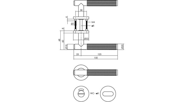 Intersteel Deurkruk Rombo op rozet verdekt ø53x8mm met nokken antraciet grijs Intersteel Deurkruk Rombo op rozet verdekt ø53x8mm met nokken antraciet grijs