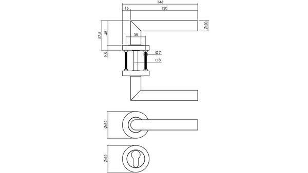 Intersteel Deurkruk Bastian op rozet verdekt ø52x10mm met nokken antraciet grijs