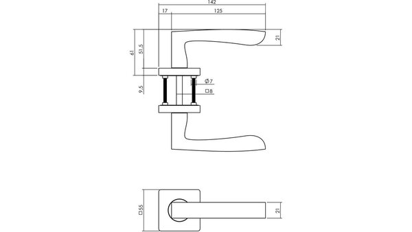 Intersteel Deurkruk Minos op rozet verdekt 55x55x10mm met nokken antraciet grijs