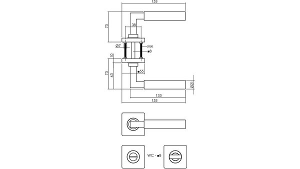 Intersteel Deurkruk Baustil op rozet verdekt 55x55x10mm met nokken antraciet grijs