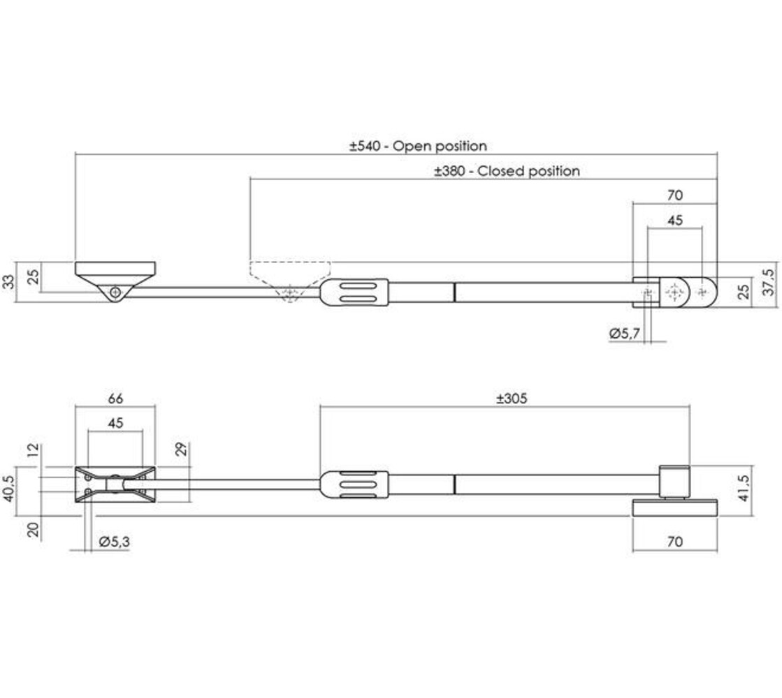 Intersteel Telescopische uitzetter tbv buitendraaiend raam, middel 325mm grijs  Telescopische uitzetter tbv buitendraaiend raam