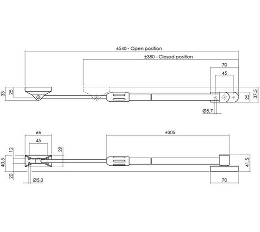 Intersteel Telescopische uitzetter tbv buitendraaiend raam, middel 325mm grijs  Telescopische uitzetter tbv buitendraaiend raam