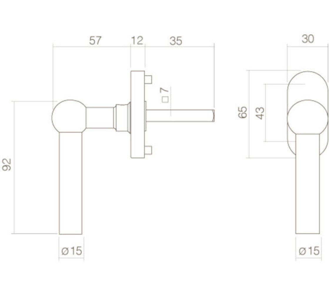 Intersteel Raamkruk L-bol model op ovale rozet in diverse kleuren