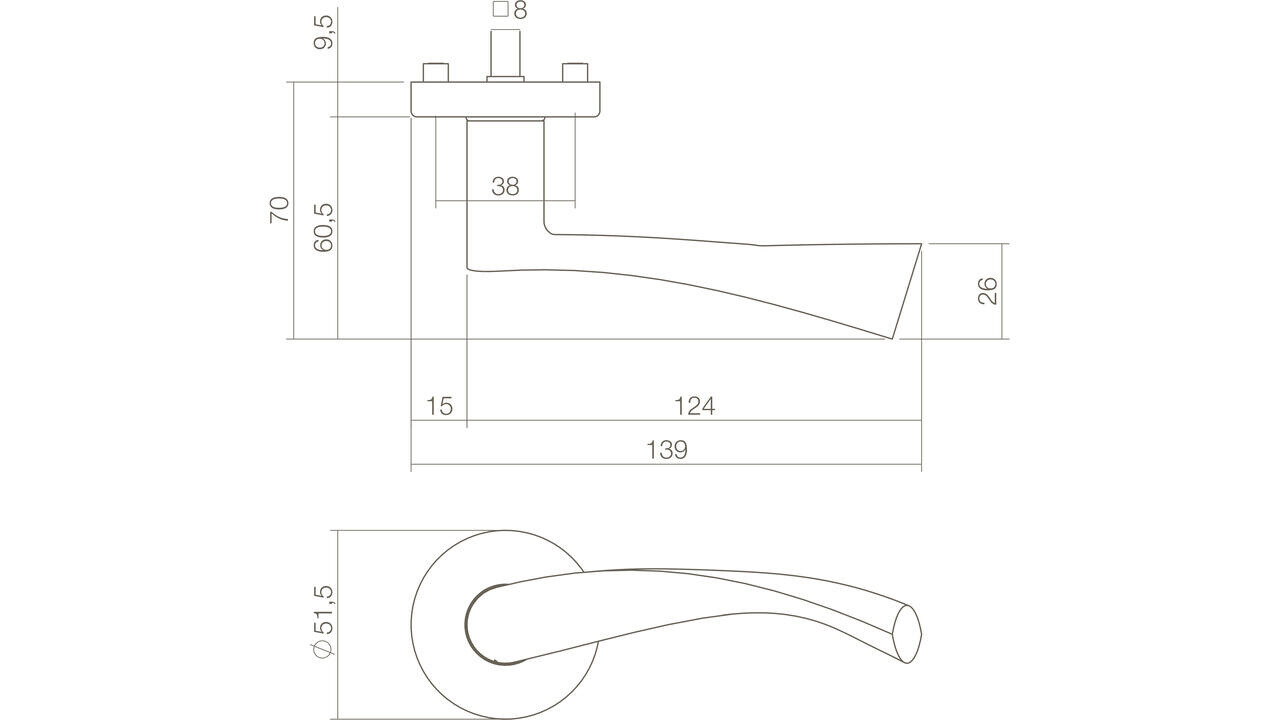 Intersteel Deurkruk Vlinder met rozet verdekt ø52x10mm messing gelakt